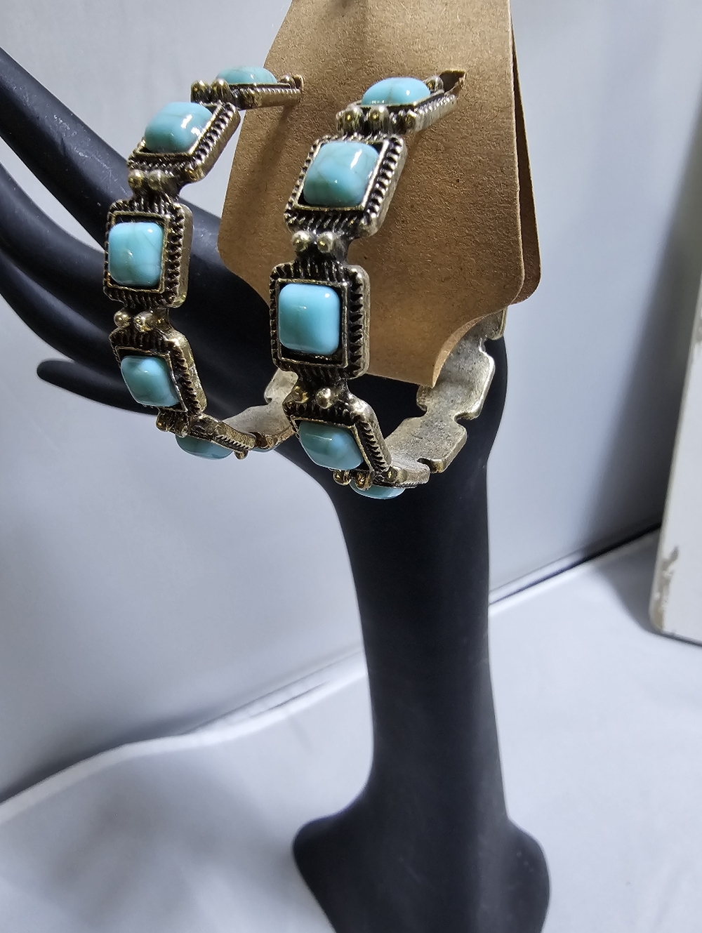 Turquoise Stone Hoop Earrings - Women Jewelry
